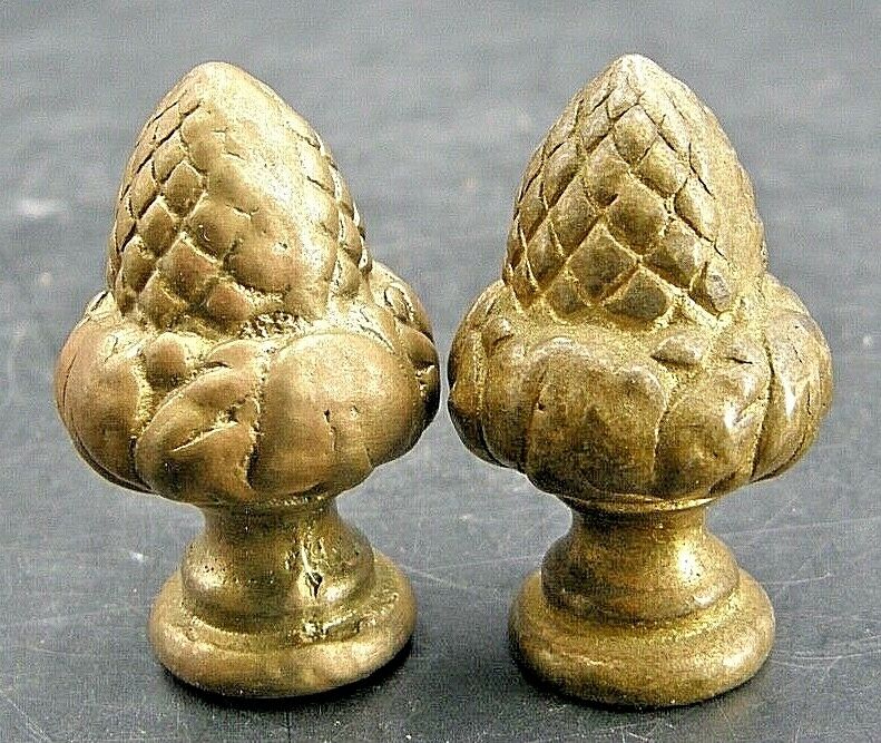 =SOLD= 0239:: NOS 2 Lamp Finials, brass 36mm acorn pineapple artichoke, new old stock - Image 2