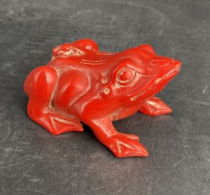 0626:: Qing Dynasty (1644-1911) style, Shoushan Stone, Post-1940, baby frog riding mama Frog.  Dimensions: 3¾”L.