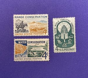 0814:: three unused 4c stamps, Conservation topics 1960