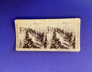 0840:: Stereoviews: SpanAm War 1899, U.S. Marines, Philippines, Drilling on the Deck of an U.S. Navy ship at sea. Underwood. No #. Photographers Strohmeyer and Wyman.