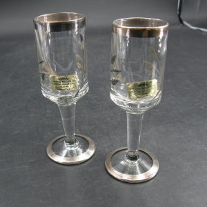 0531:: Pair, Peruvian Cordials, glass stemware, silver overlay: 4⅜”H.