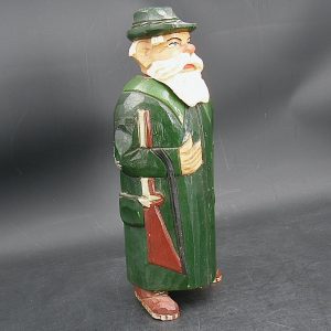 0537:: 1910s Black Forest Musical Jagermeister Figural Whiskey Flask: 9¾”H