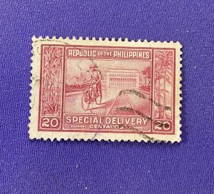 1049:: Stamps topical: 1947, bicycles, mail, post, Philippines, Special Delivery