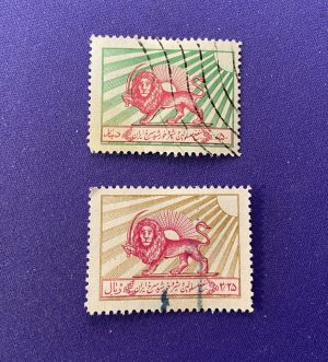 1118:: 2 Stamps, 1955, Iran, Persia, lion with sword, Sc#RA4-RA5