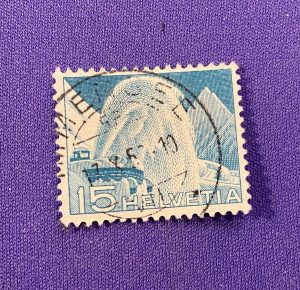 1121:: Stamp: 1949, Switzerland, Swiss, Snow Removal, Rotary Snow Plow, Rail Road, Trains