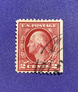 1224:: Stamps, U.S., 2 Cents, 1915, Washington, carmine red, cancelled #406