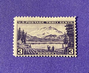 1277:: Stamp, U.S., 1937, 3c, violet, Alaska Territory, panoramic landscape Mt. McKinley, uncirculated #800