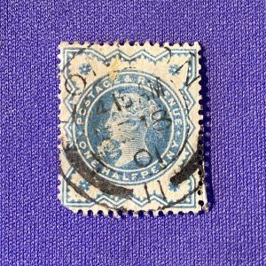 1327:: Stamps, GB, 1900, pale blue one halfpenny, Queen Victoria Jubilee Issue, cancelled, Sc#125,