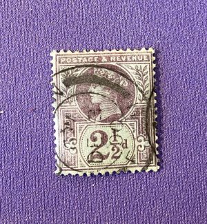 1322:: Stamps, GB, 1897, violet 2½ Penny, bluish paper, Queen Victoria, cancelled Sc#114