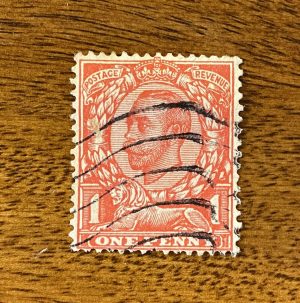1331:: Stamps, GB, 1912, one penny, King George V, design by Bertram Mackennal and G. W. Eve, cancelled