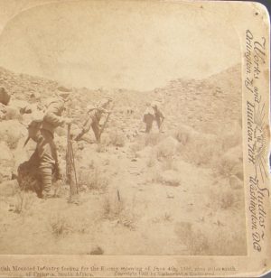 2116:: Stereoviews: 1901 Boer War, Battlefields, Dutch Afrikaans vs. British Empire. British Infantry Soldiers in the field near Pretoria South Africa. Underwood, no#.