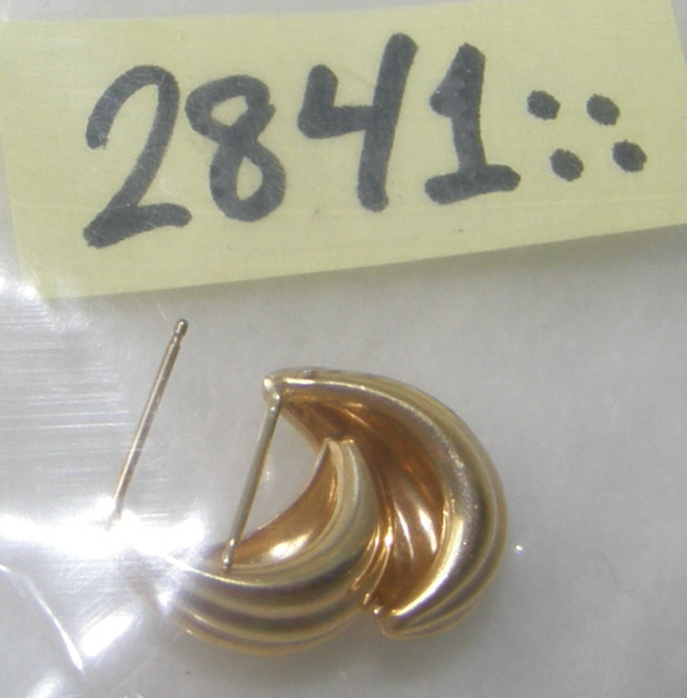 2841:: Pair 14k Gold Dangle Earrings, channel form with open back, shank stud. Marked: JCM 14K - Image 4