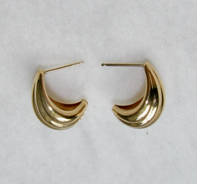 2841:: Pair 14k Gold Dangle Earrings, channel form with open back, shank stud. Marked: JCM 14K - Image 3