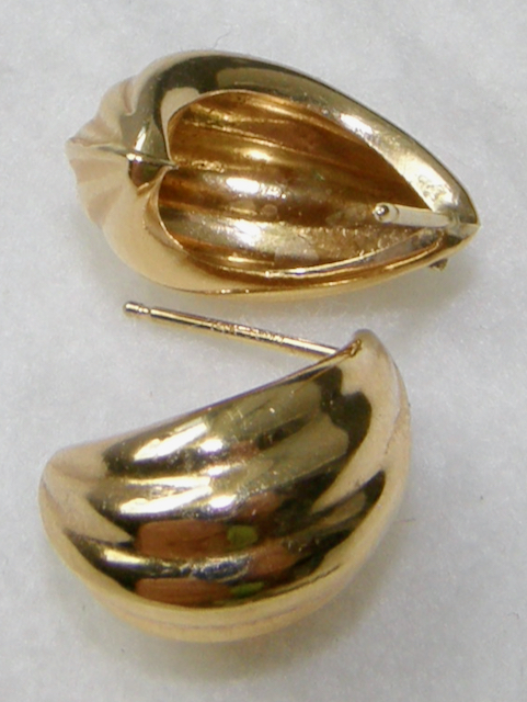 2841:: Pair 14k Gold Dangle Earrings, channel form with open back, shank stud. Marked: JCM 14K - Image 2