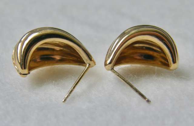 2841:: Pair 14k Gold Dangle Earrings, channel form with open back, shank stud. Marked: JCM 14K - Image 6