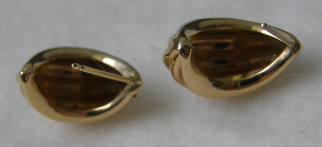 2841:: Pair 14k Gold Dangle Earrings, channel form with open back, shank stud. Marked: JCM 14K - Image 7