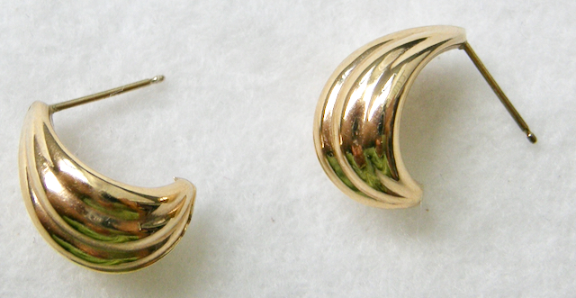 2841:: Pair 14k Gold Dangle Earrings, channel form with open back, shank stud. Marked: JCM 14K - Image 8