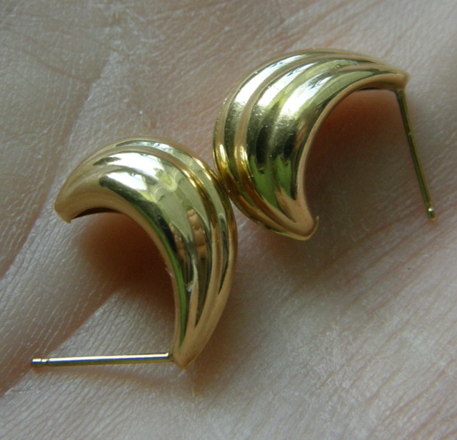 2841:: Pair 14k Gold Dangle Earrings, channel form with open back, shank stud. Marked: JCM 14K - Image 9